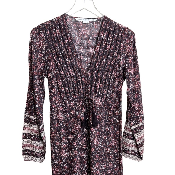 VERONICA BEARD | Kameya Floral Midi Dress Long Sleeve Boho Dark Plum Floral - Picture 6 of 6